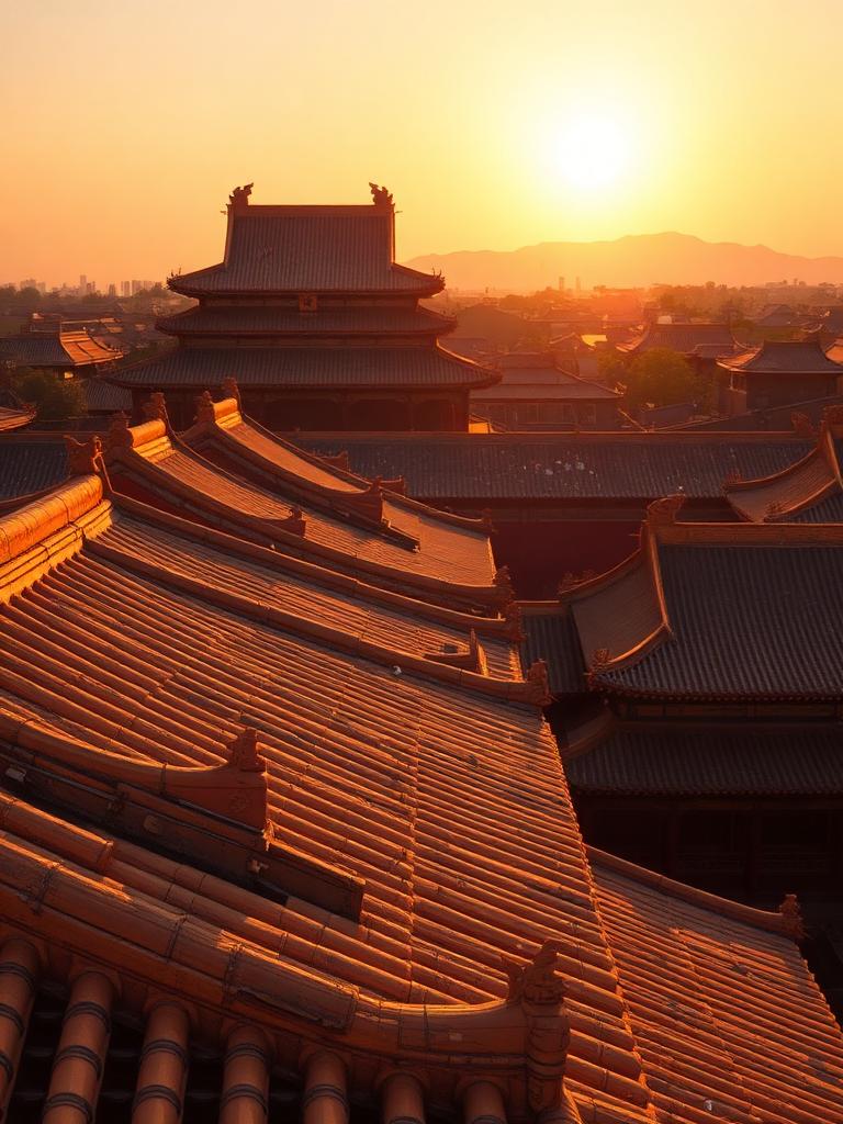 Forbidden City rooftops at sunset